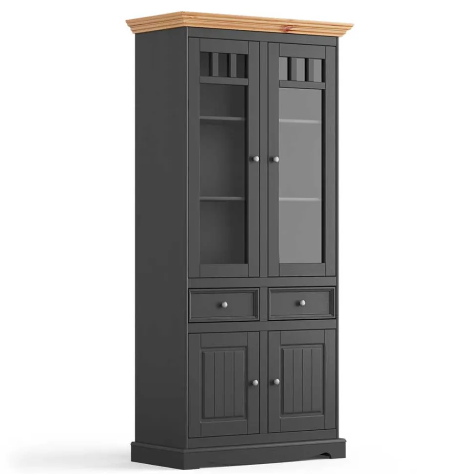 Modern Country Vitrinenschrank in Grau & Kiefer - Eromsia