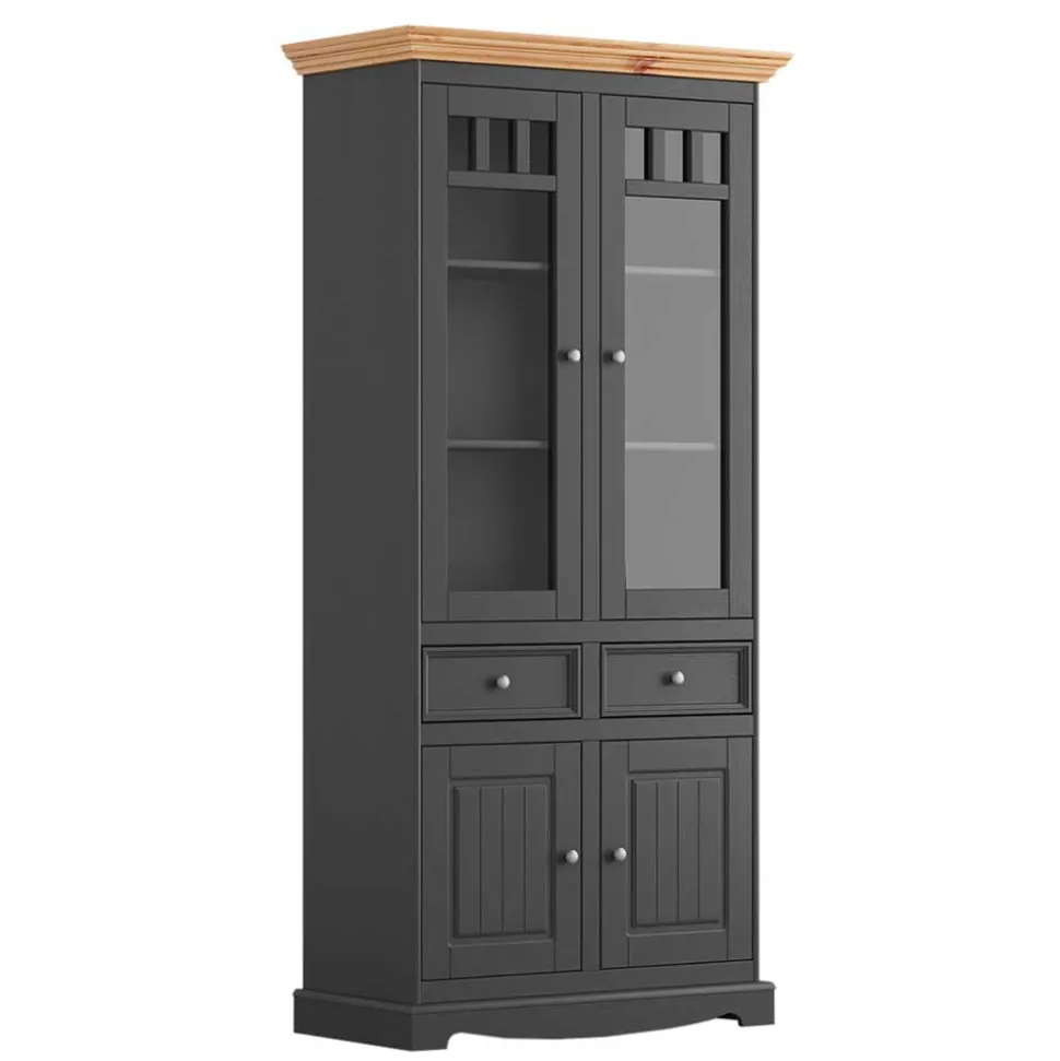 Modern Country Vitrinenschrank in Grau & Kiefer - Eromsia