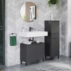 Moderne Badmöbel Kombi in Grau - Quado (dreiteilig)