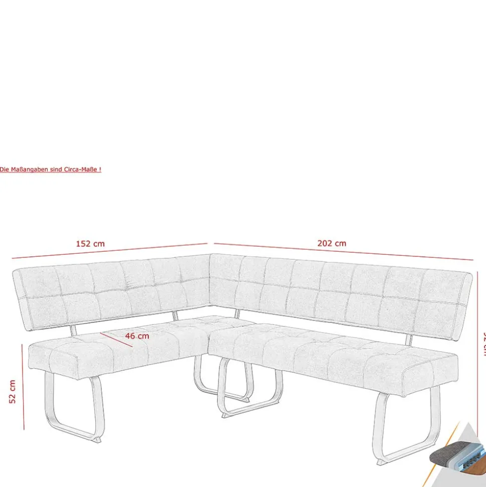 Moderne Microfaser Eckbank mit Bügelgestell - Elfetes