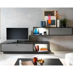Moderne TV Anbauwand in Grau - Ridona (zweiteilig)
