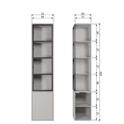 Moderne Vitrine in Hellgrau mit Schwarz - Giorno