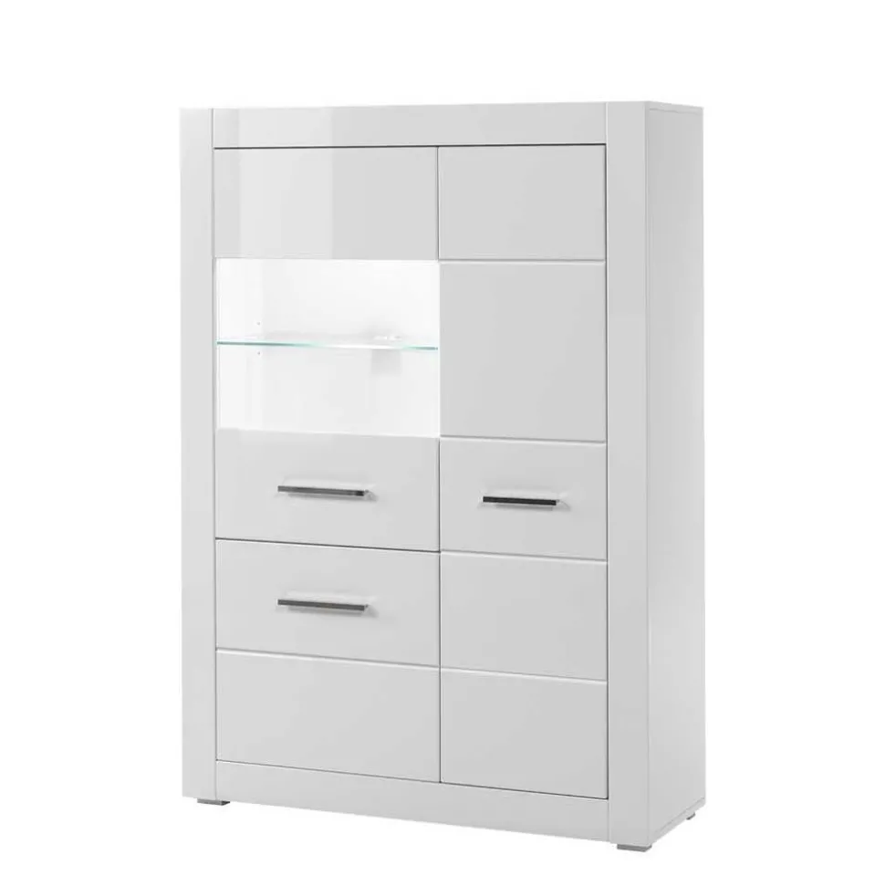 Moderne Wohnkombination in Hochglanz Weiß Yulis 315cm breit (vierteilig)