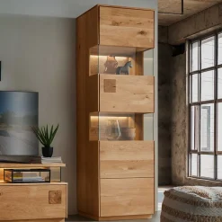 Moderne Wohnzimmervitrine aus Wildeiche Massivholz - Millena