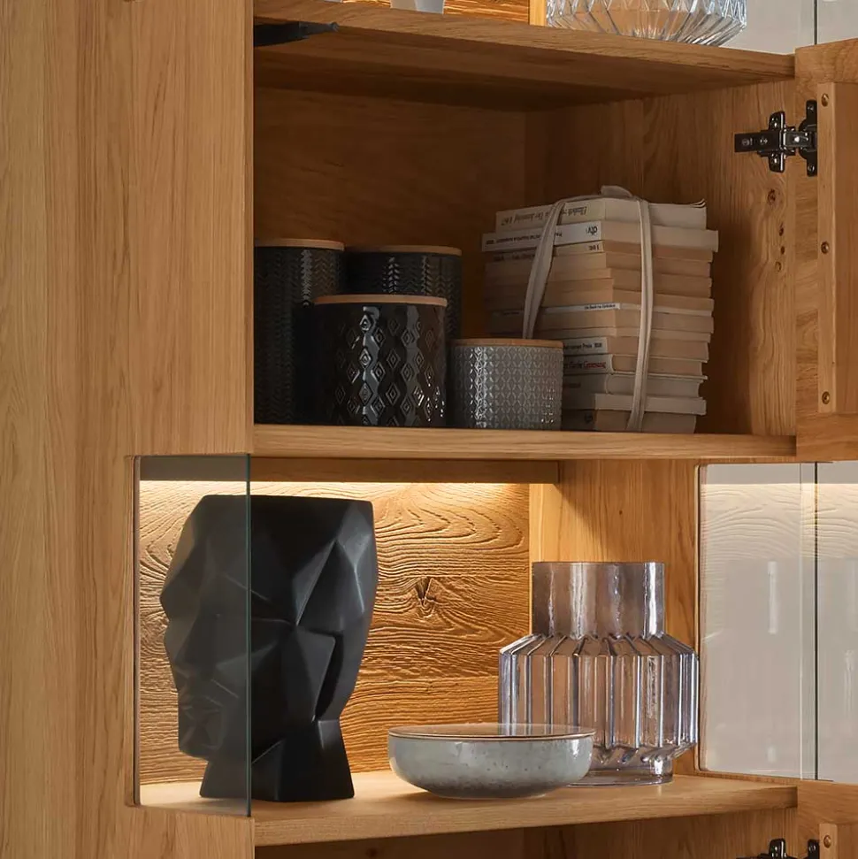 Moderne Wohnzimmervitrine aus Wildeiche Massivholz - Millena