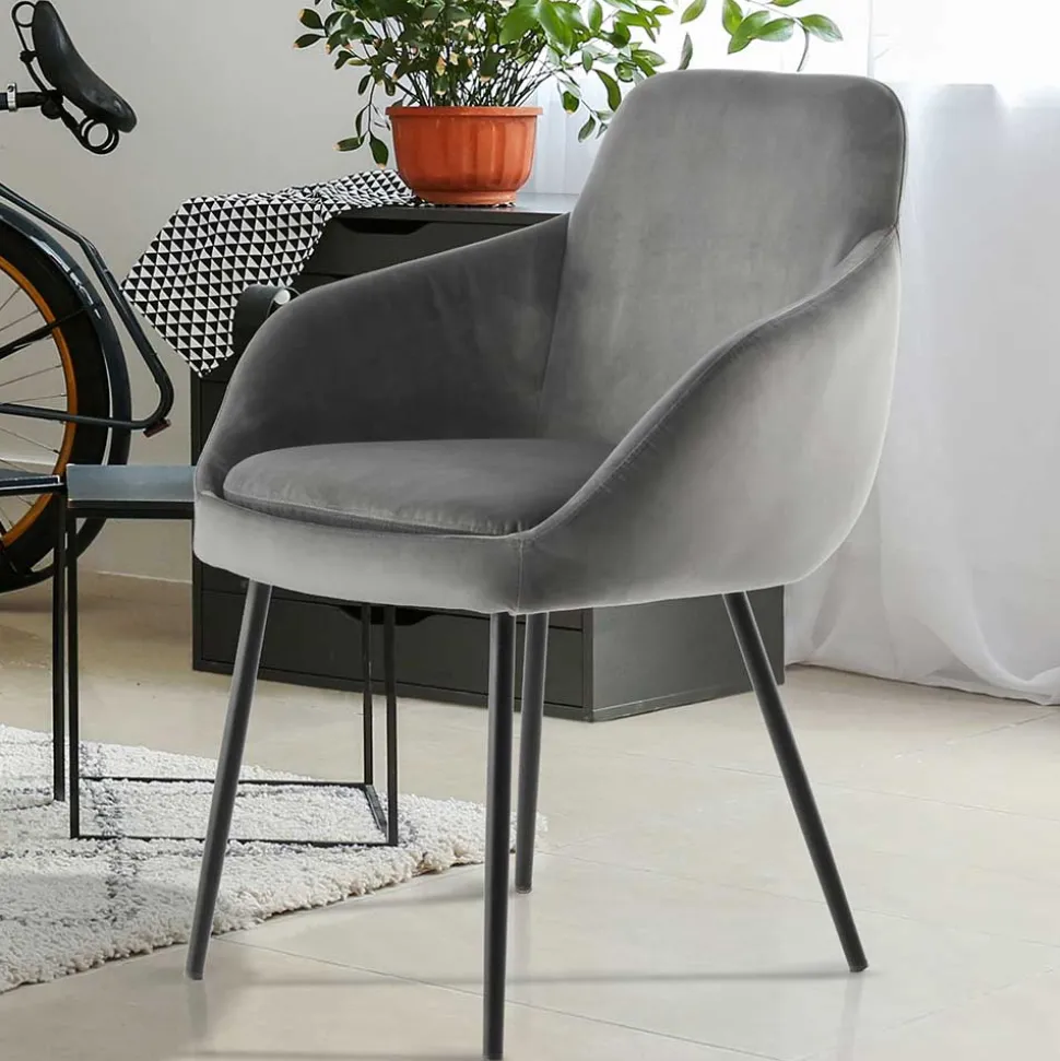 Moderner Armlehnenstuhl in Grau & Schwarz - Sazilo (2er Set)