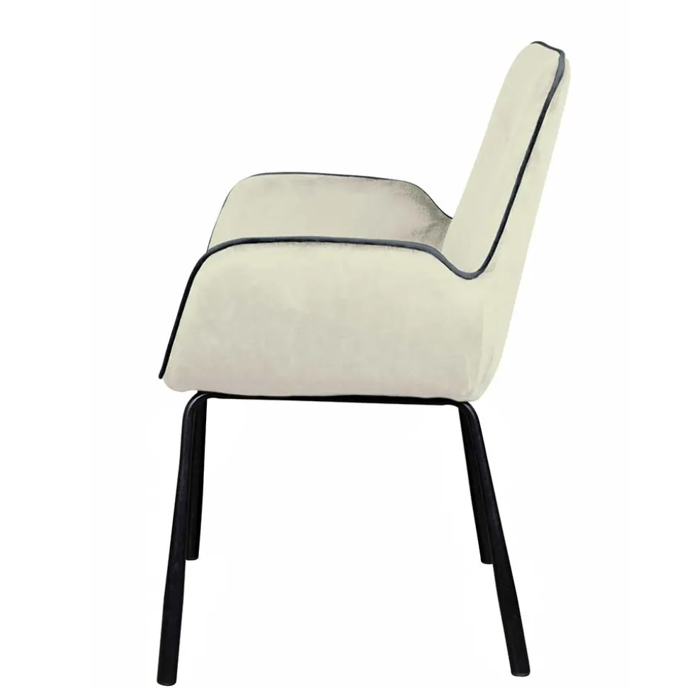 Moderner Armlehnenstuhl in Creme Samtstoff - Trocios