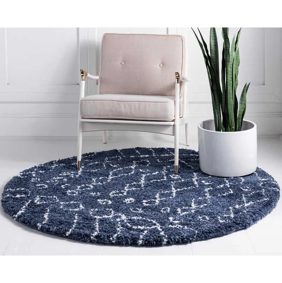 Moderner Hochflor Teppich in Blau mit Creme - Luzian