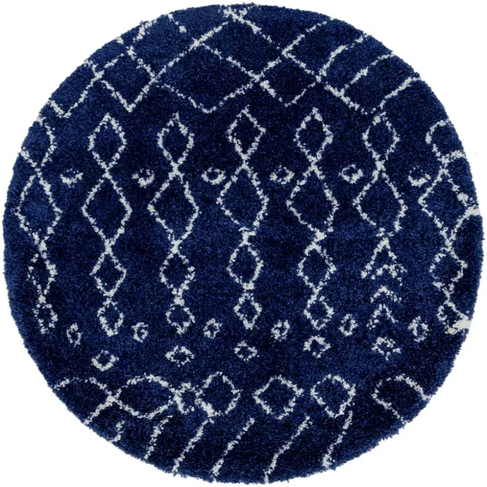 Moderner Hochflor Teppich in Blau mit Creme - Luzian