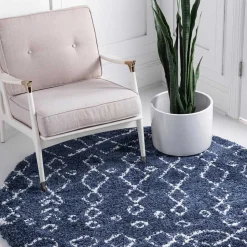 Moderner Hochflor Teppich in Blau mit Creme - Luzian