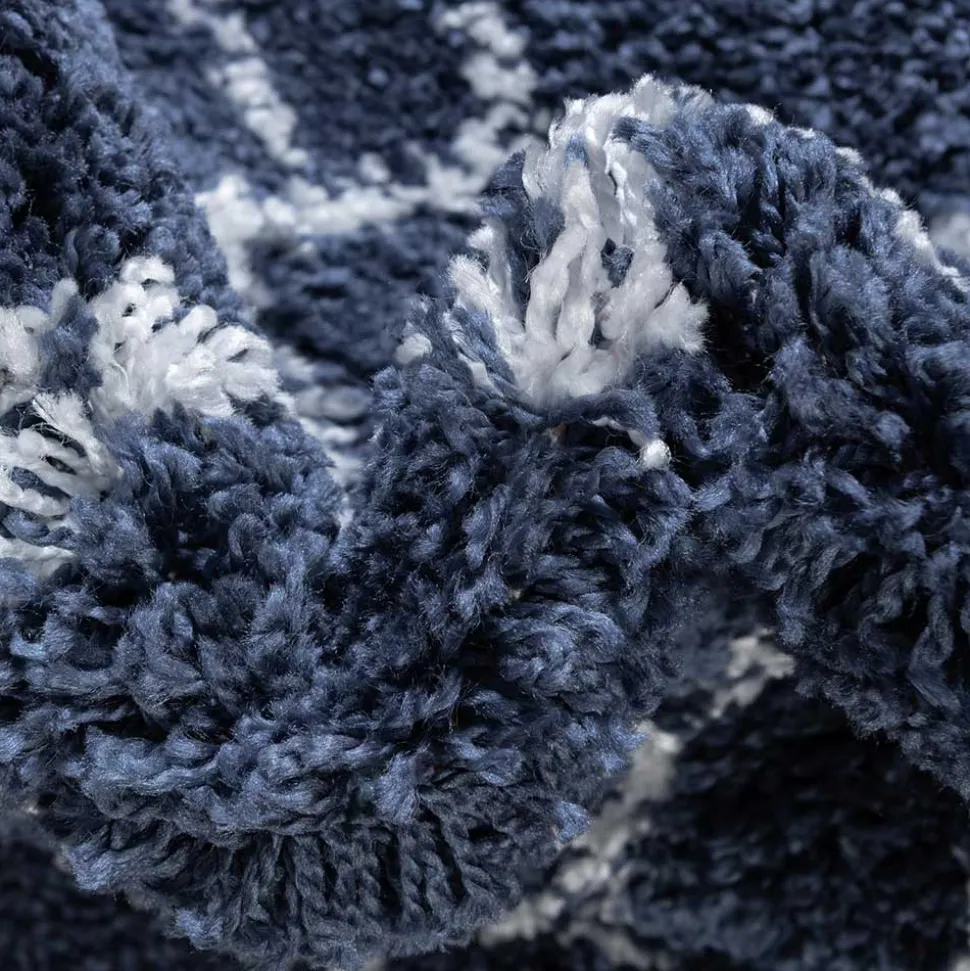 Moderner Hochflor Teppich in Blau mit Creme - Luzian