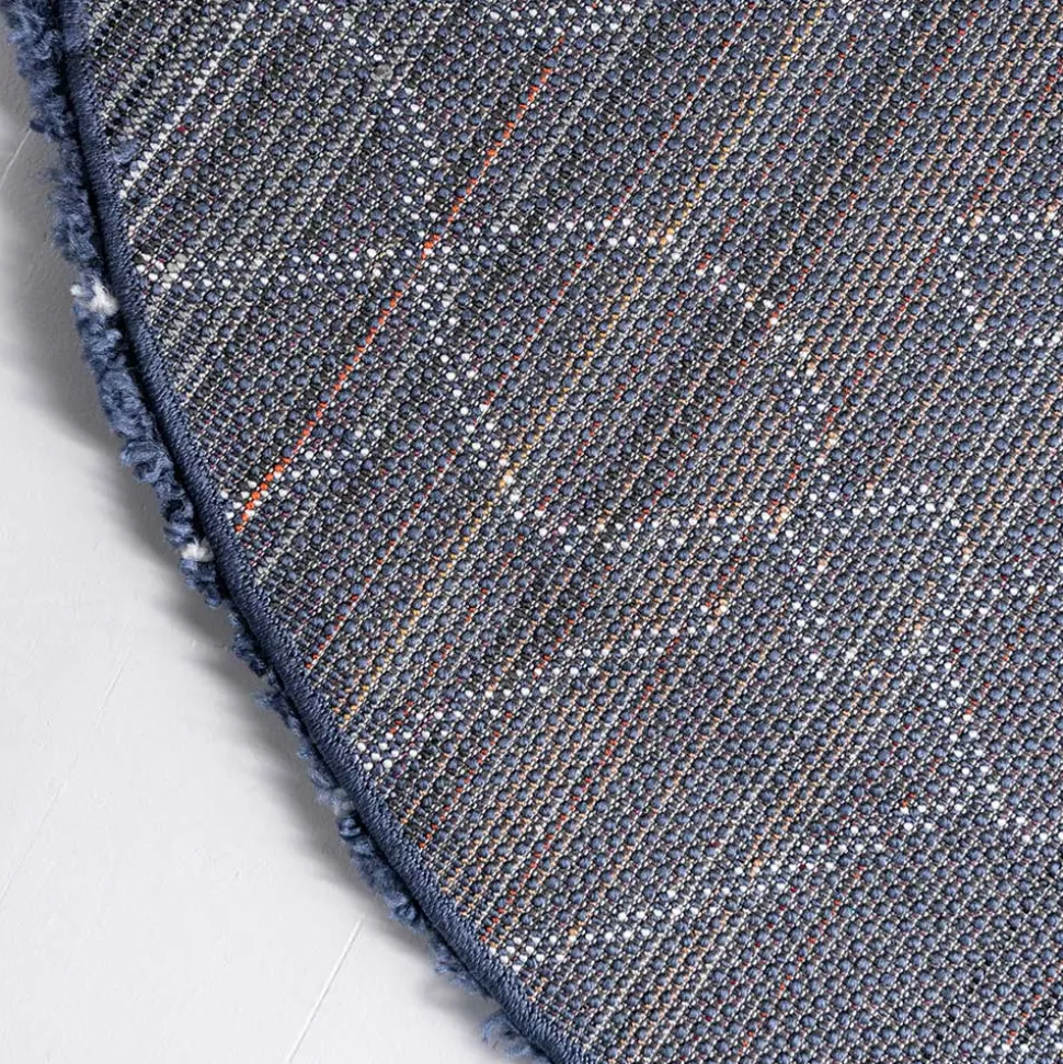 Moderner Hochflor Teppich in Blau mit Creme - Luzian