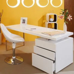 Moderner Hochglanz Schreibtisch mit drei Schubladen - Nivatus