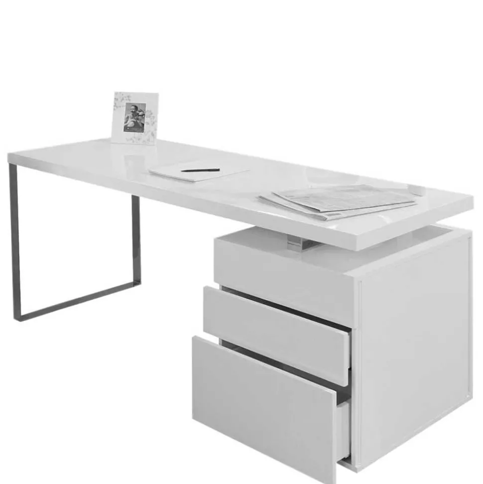 Moderner Hochglanz Schreibtisch mit drei Schubladen - Nivatus