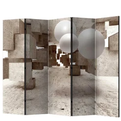 Moderner Paravent mit Druck in Hellbraun Grau - Genza