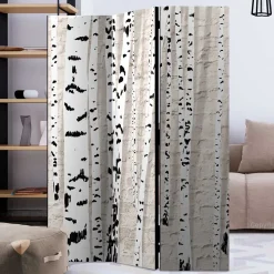 Moderner Skandi Paravent mit Birken & Mauer - Aron