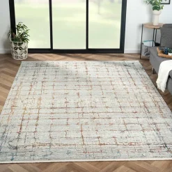 Moderner Teppich in Hellgrau & Terracotta - Ropez