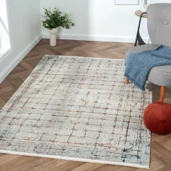 Moderner Teppich in Hellgrau & Terracotta - Ropez