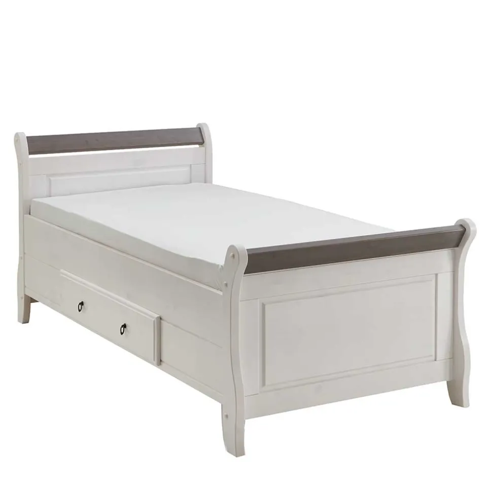 Modernes Landhausbett in Weiß & Grau - Caneon