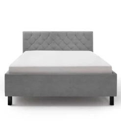 Modernes Stoffbett mit Bettkasten in Hellgrau - Villaro