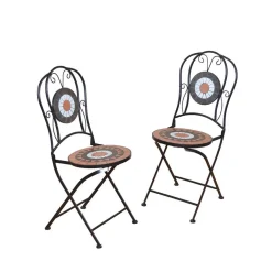 Mosaik Gartenstuhl Set Etiennas mit Eisen Schwarz (2er Set)
