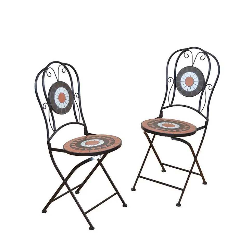 Mosaik Gartenstuhl Set Etiennas mit Eisen Schwarz (2er Set)