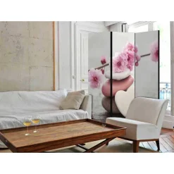 Motiv Paravent Kirschblüten & Herz Steine - Drois