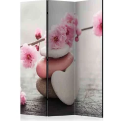 Motiv Paravent Kirschblüten & Herz Steine - Drois