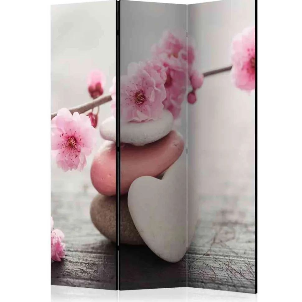 Motiv Paravent Kirschblüten & Herz Steine - Drois