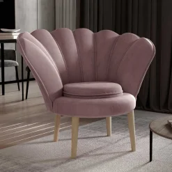 Muschel Loungesessel in Altrosa Samt - Ilena