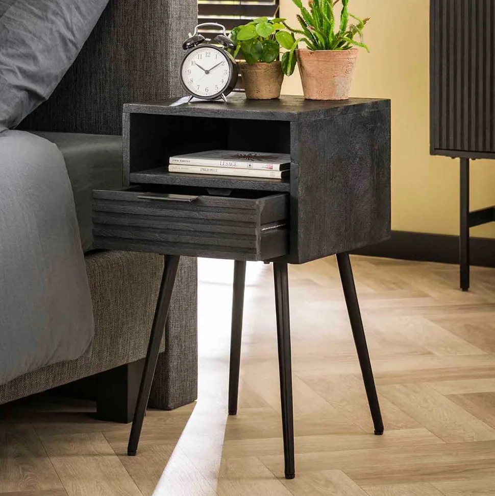 Nachtkommode Beistelltisch in Schwarz - Jadamos