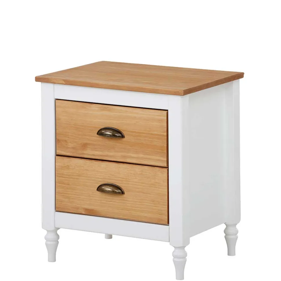 Nachtkommode im Landhaus Look mit Metallgriffen - Xasimir