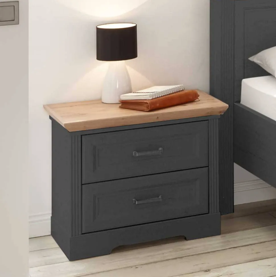 Nachtkommode in Dunkelgrau mit Wildeiche - Zenuvra