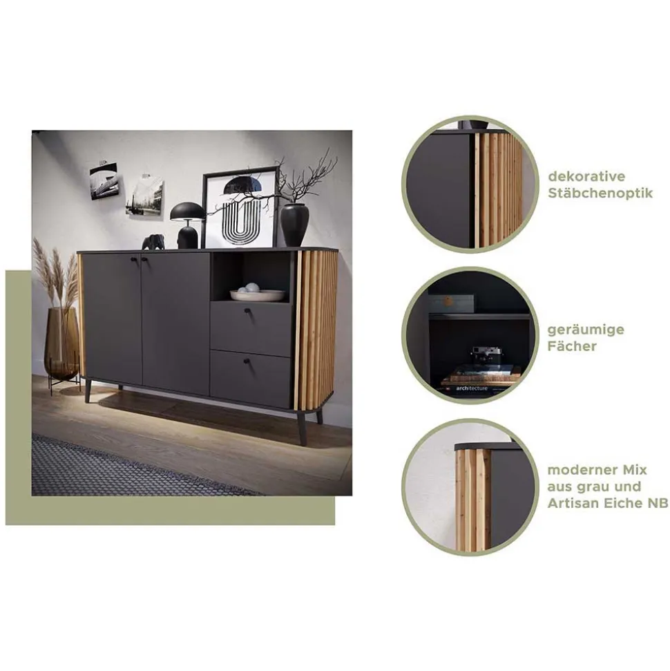 Nachtkommode in Grau und Wildeiche - Penzanca