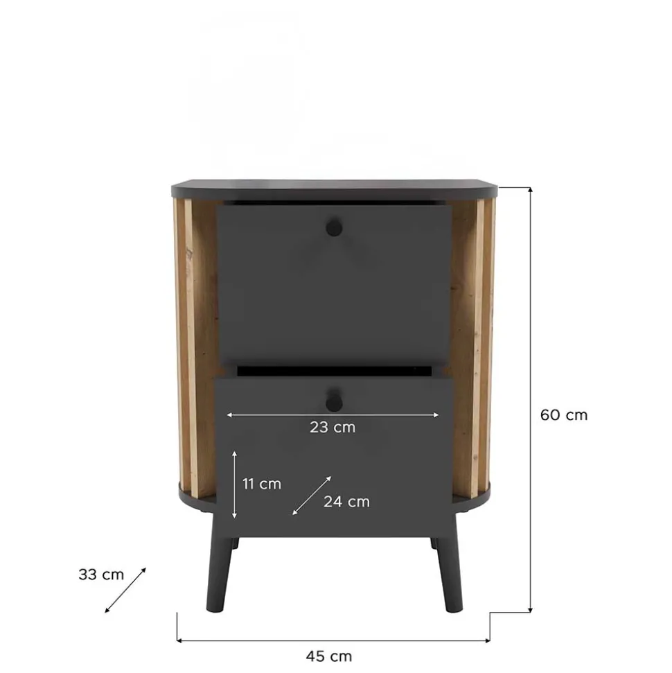 Nachtkommode in Grau und Wildeiche - Penzanca