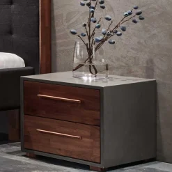 Nachtkommode in Nussbaum und Beton Optik - Araulon