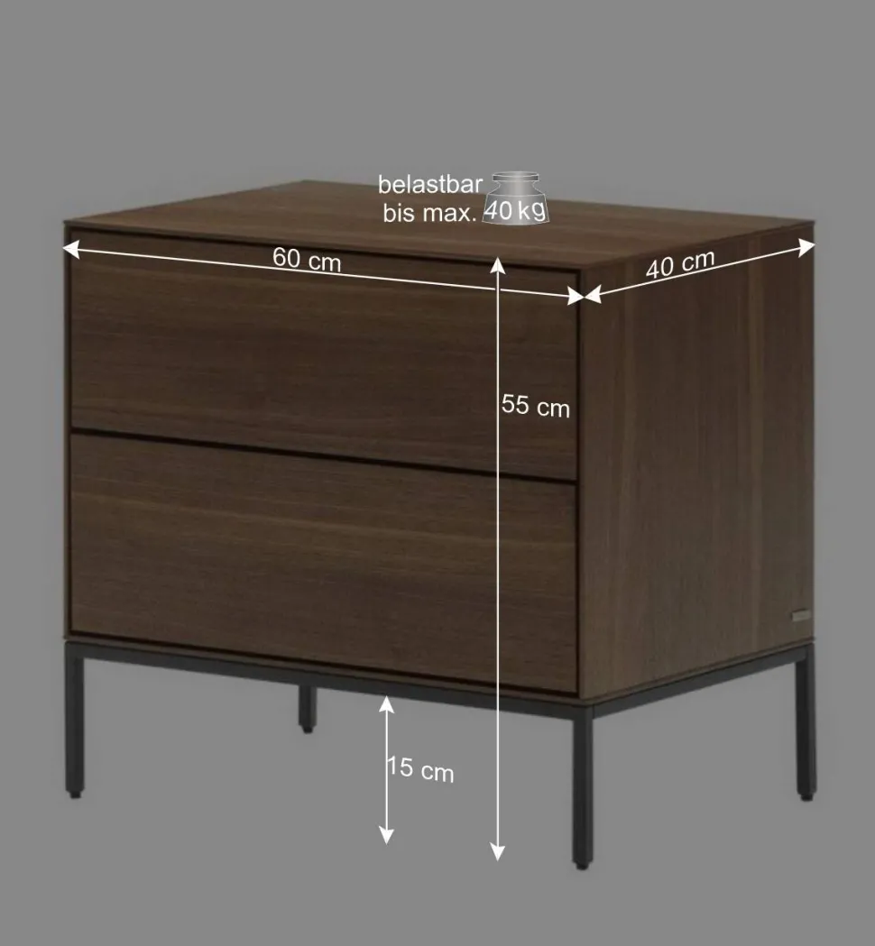 Nachtkommode in Nussbaumfarben und Anthrazit - Milena