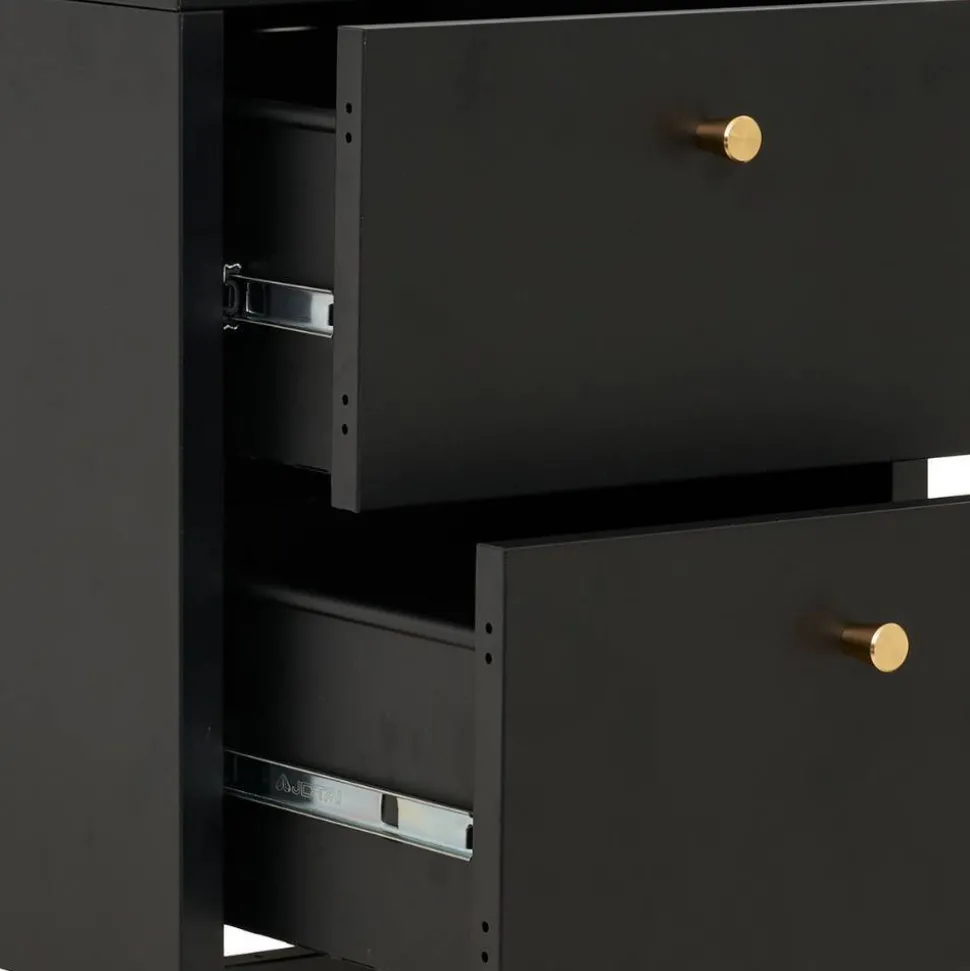 Nachtkommode in Schwarz mit Gold - Singular