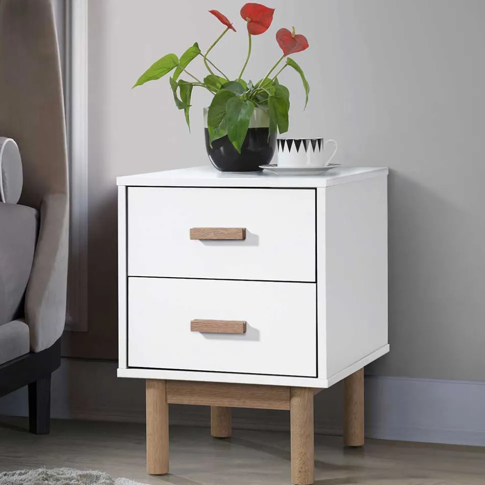 Nachtkommode in Weiß mit Eiche - Savuta