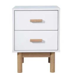 Nachtkommode in Weiß mit Eiche - Savuta