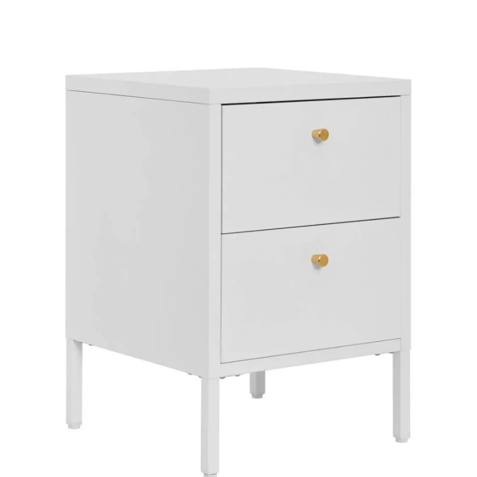 Nachtkommode in Weiß mit Gold - Lititia