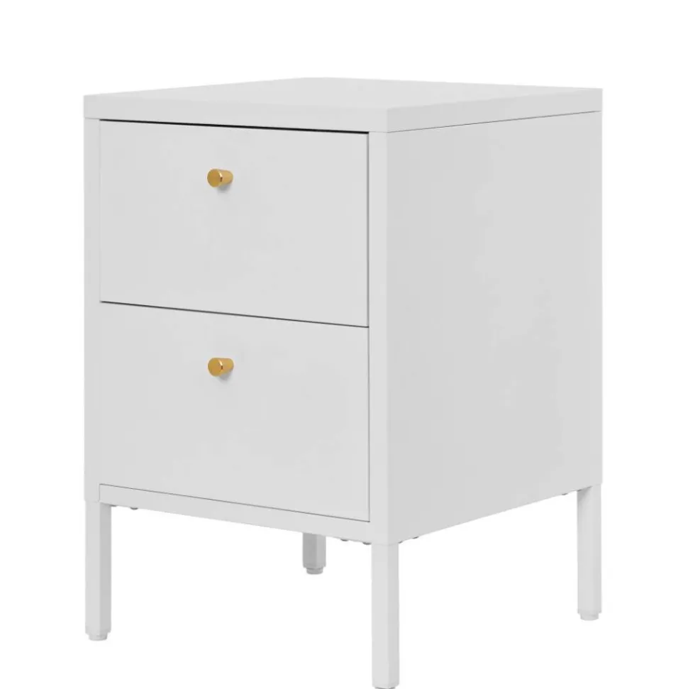 Nachtkommode in Weiß mit Gold - Lititia