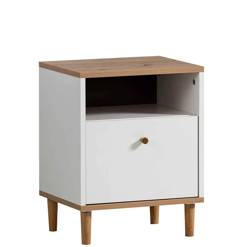 Nachtkommode in Weiß mit Wildeiche - Ambreros