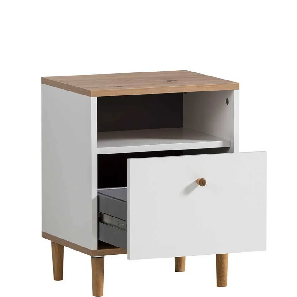 Nachtkommode in Weiß mit Wildeiche - Ambreros