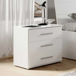 Nachtkommode mit drei Schubladen in Weiß - Juleste