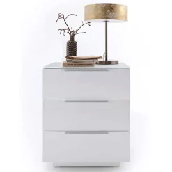 Nachtkommode mit Glasbeschichtung Ardila in Weiß