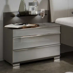 Nachtkommoden mit Glasfront Grau - Ocavado (2er Set)