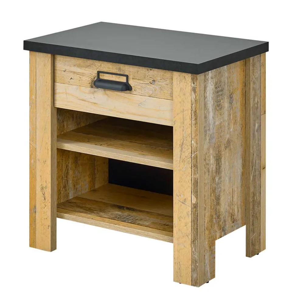Nachtkonsole im Altholz Look & Anthrazit - Naiavio
