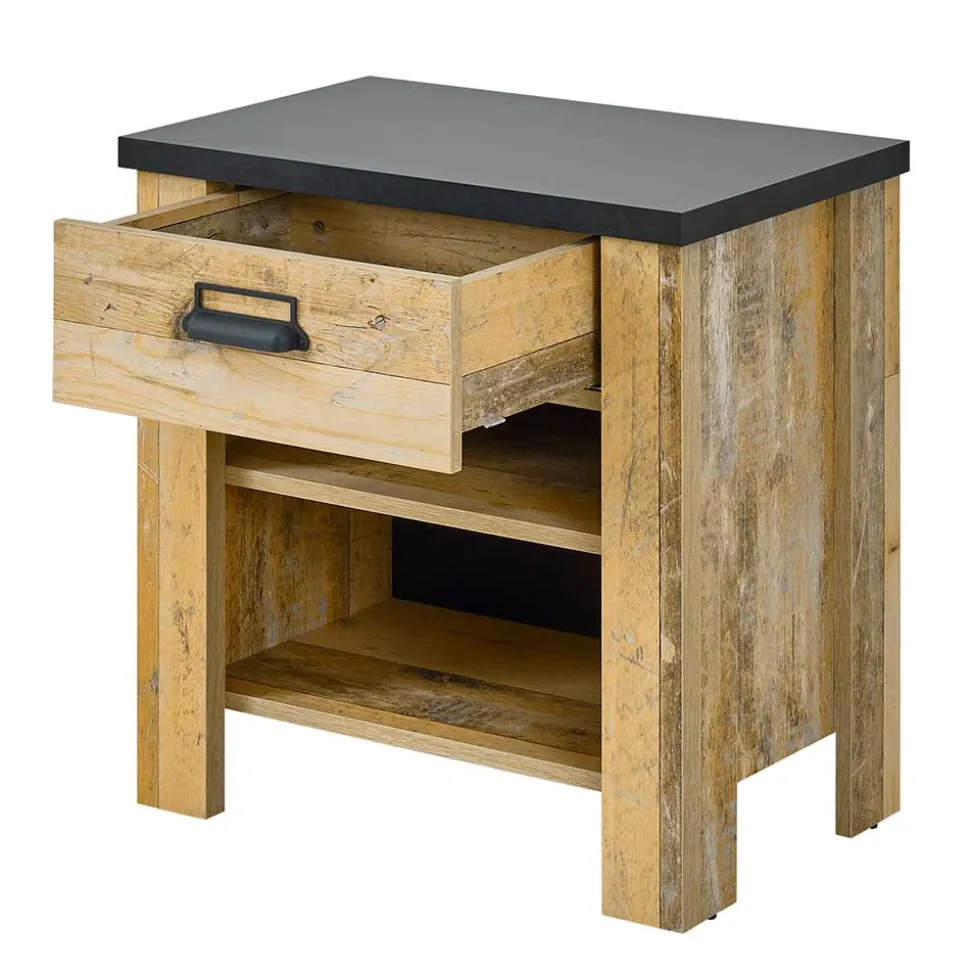 Nachtkonsole im Altholz Look & Anthrazit - Naiavio