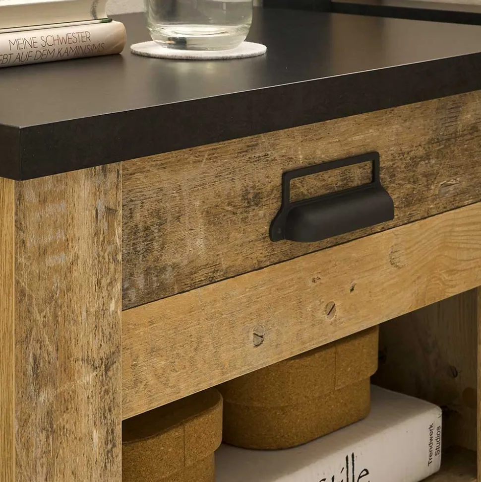 Nachtkonsole im Altholz Look & Anthrazit - Naiavio
